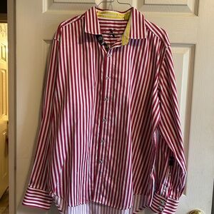 Robert Graham Mens Tailored Fit X Collection FLIP Cuff Red Striped Shirt
